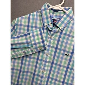 Vineyard Vines Button Down Mens XS Blue Slim Fit Whale Shirt Gingham Plaid